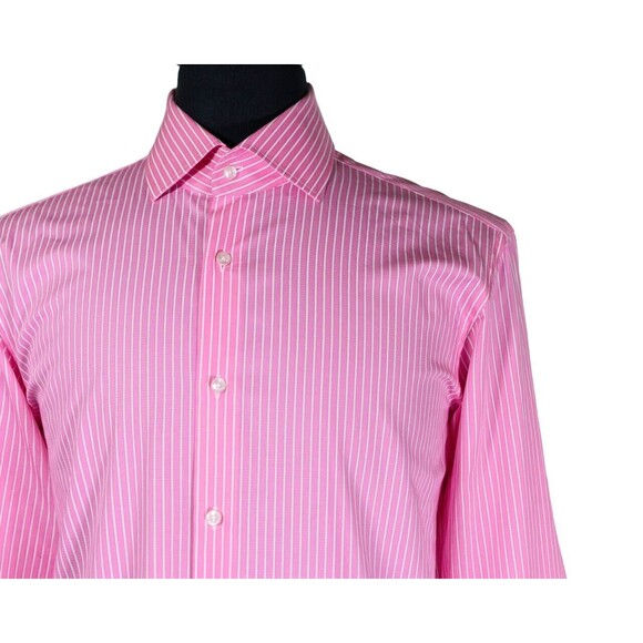 Hugo Boss Mens Dress Shirt Button Up Pink White Striped Cotton EU 42 US 16.5 - Picture 6 of 9